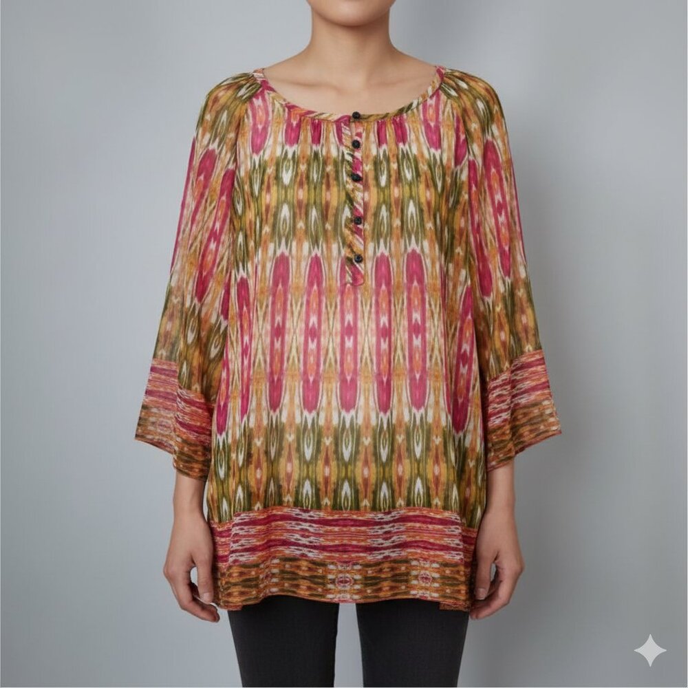 Jones New York Sport 3/4 Sleeve Semi Sheer Print Blouse Size M